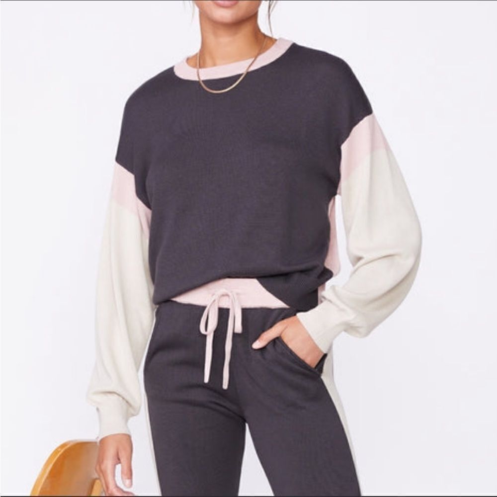 EUC MONROW Color Block Mock Neck Sweater & Jogger Set Sz. L